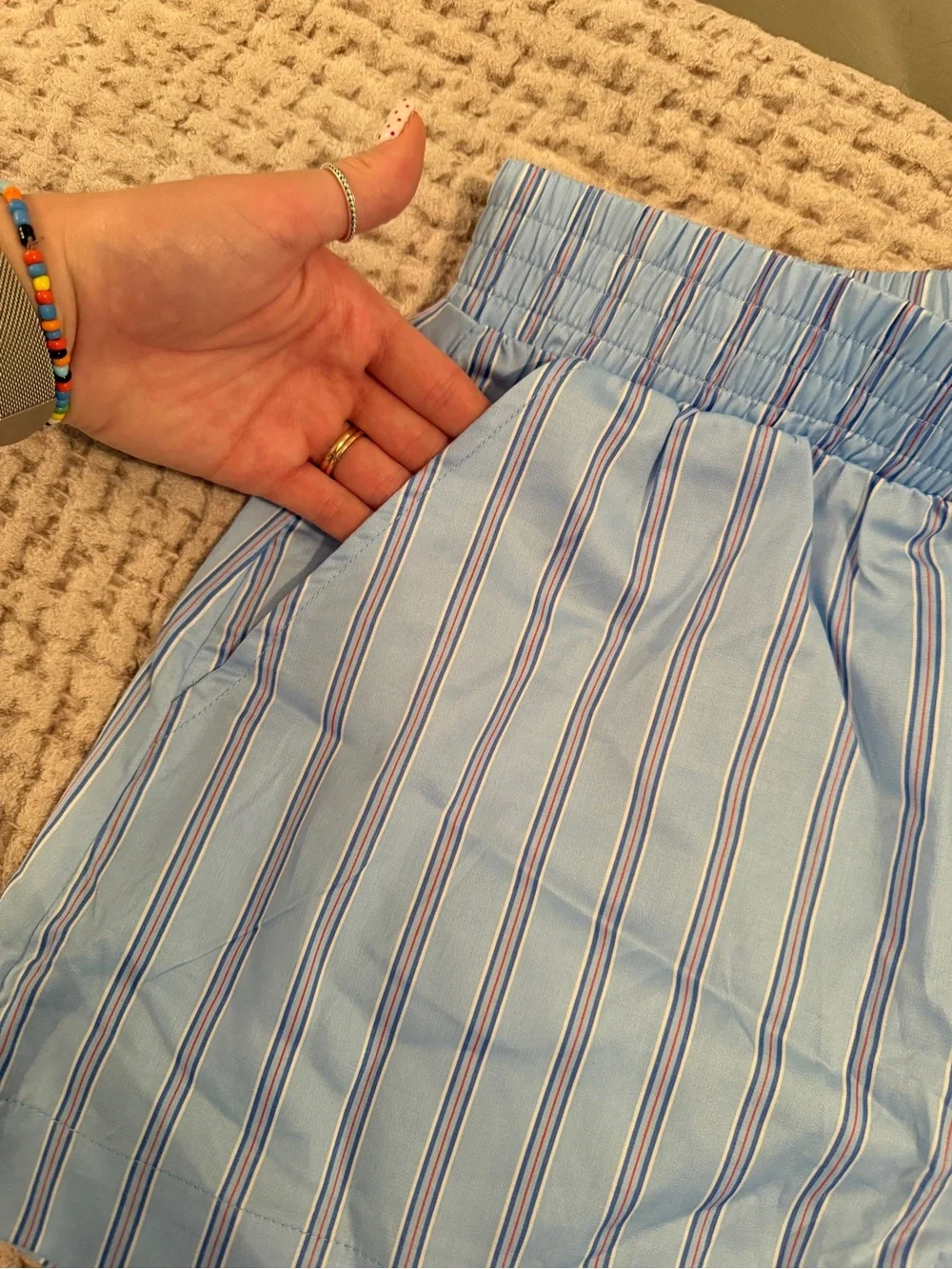 French Connection 100% Cotton Boxer Shorts Light Blue & White Striped XS
